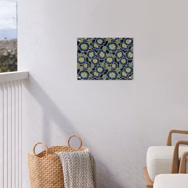 Tuinposter - Bloemen - Borduurwerk - Patroon - Blauw - Groen — 3