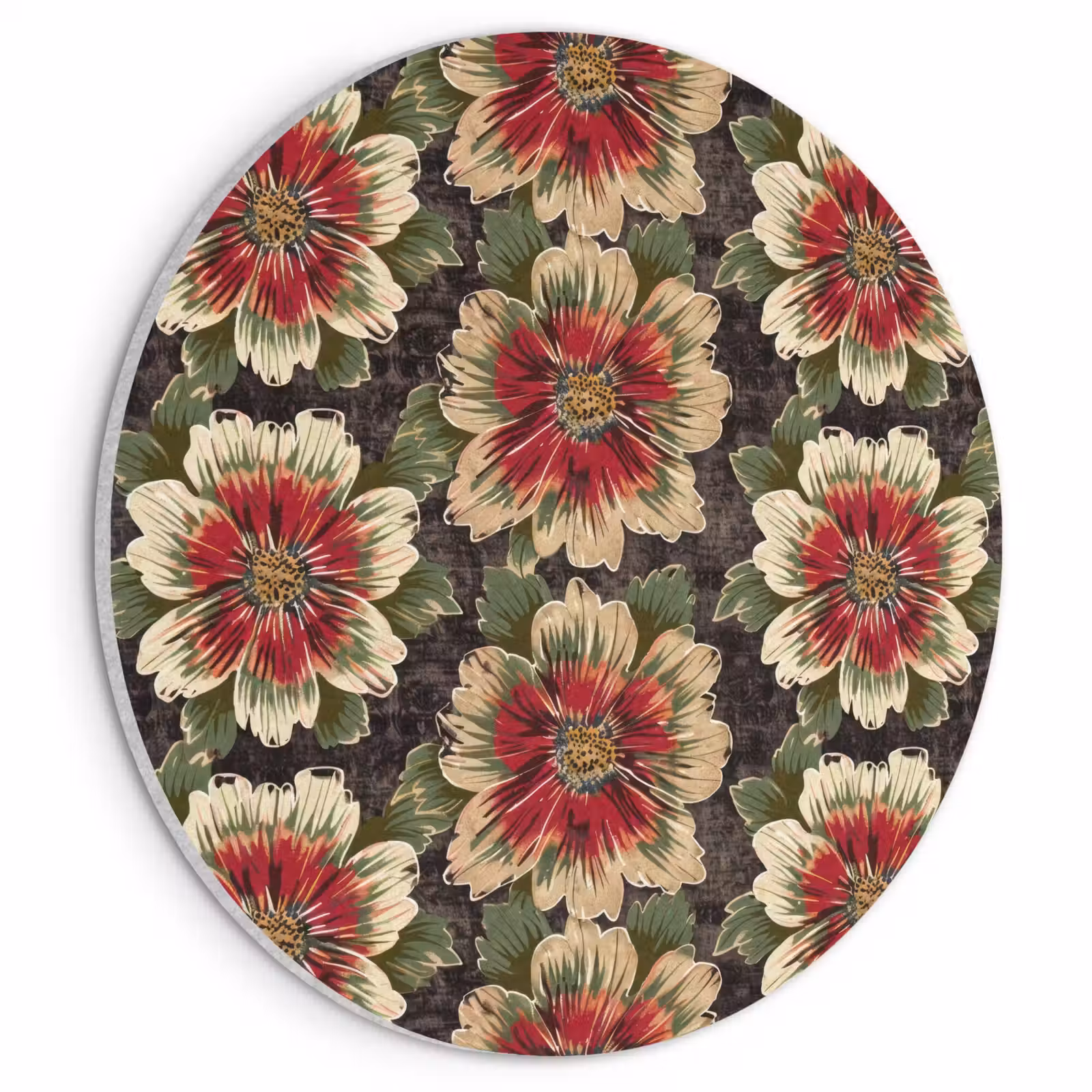 Akoestisch schilderij rond - Bloemen - Klassiek - Patroon - Rood — 1