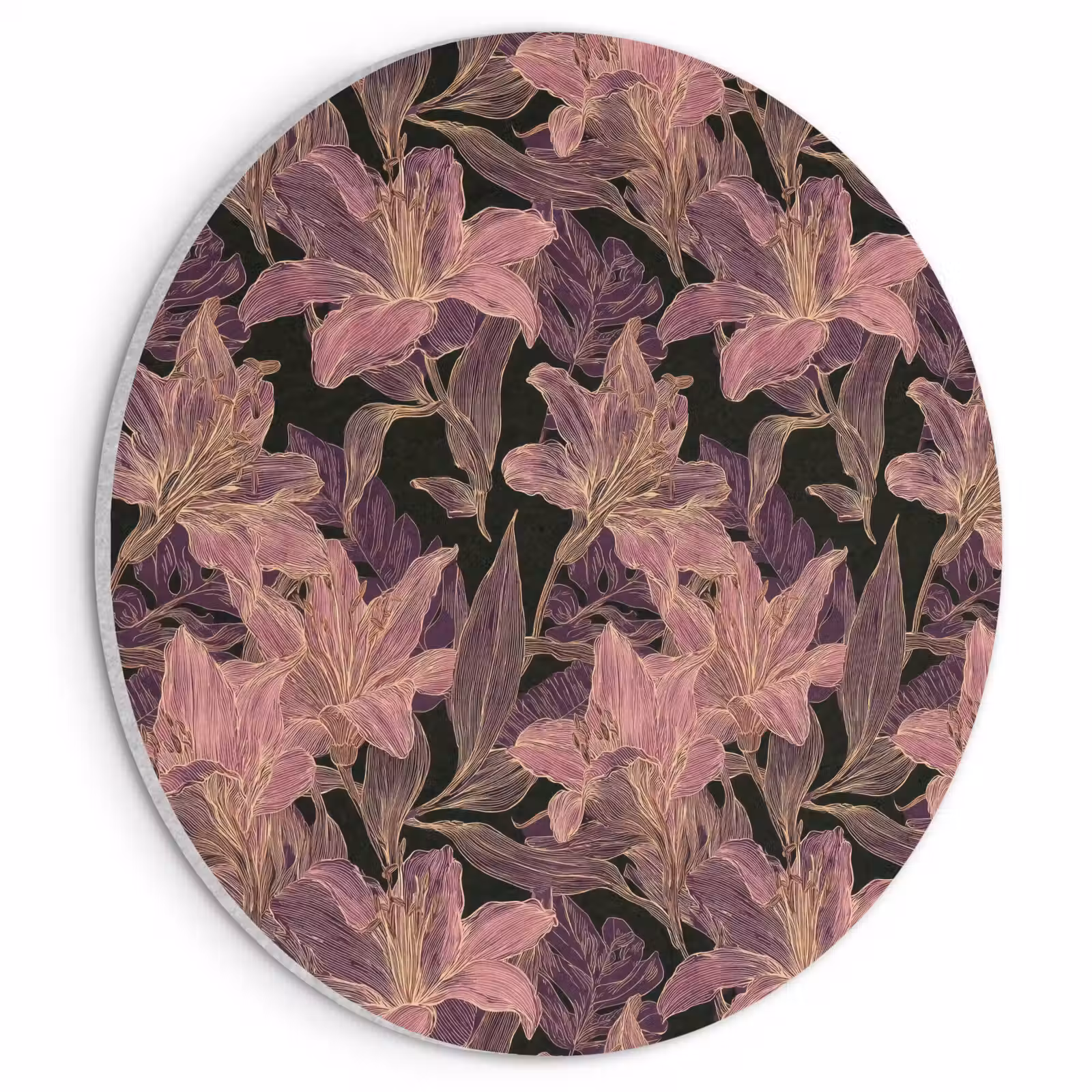 Akoestisch schilderij rond - Lelies - Patroon - Paars - Goud — 1