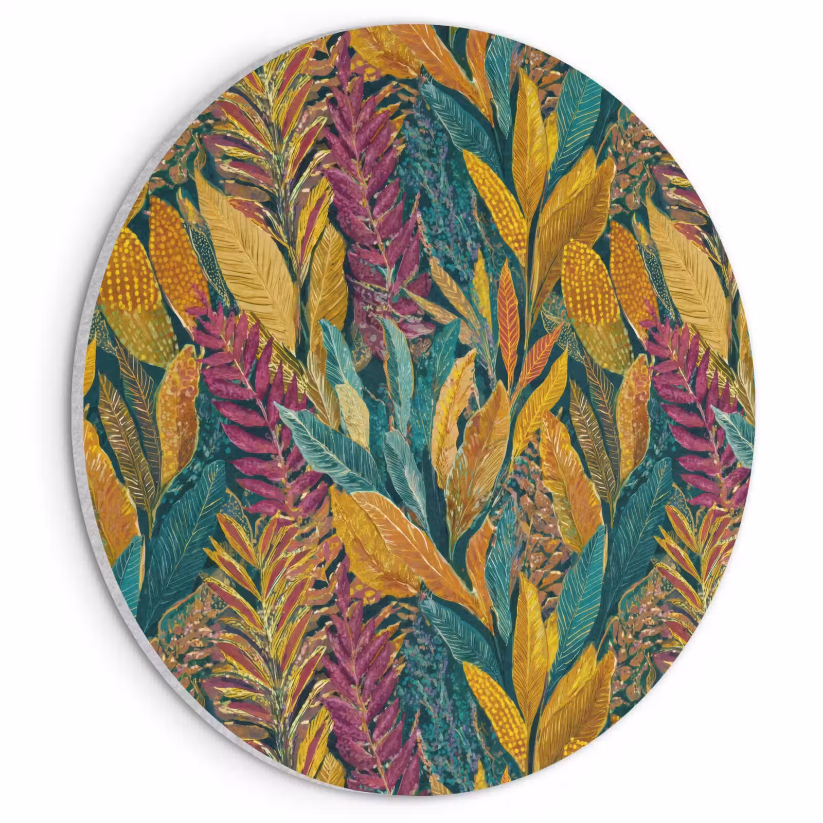 Akoestisch schilderij rond - Tropische - Botanisch - Patroon - Kleurrijk - Exotisch — 1