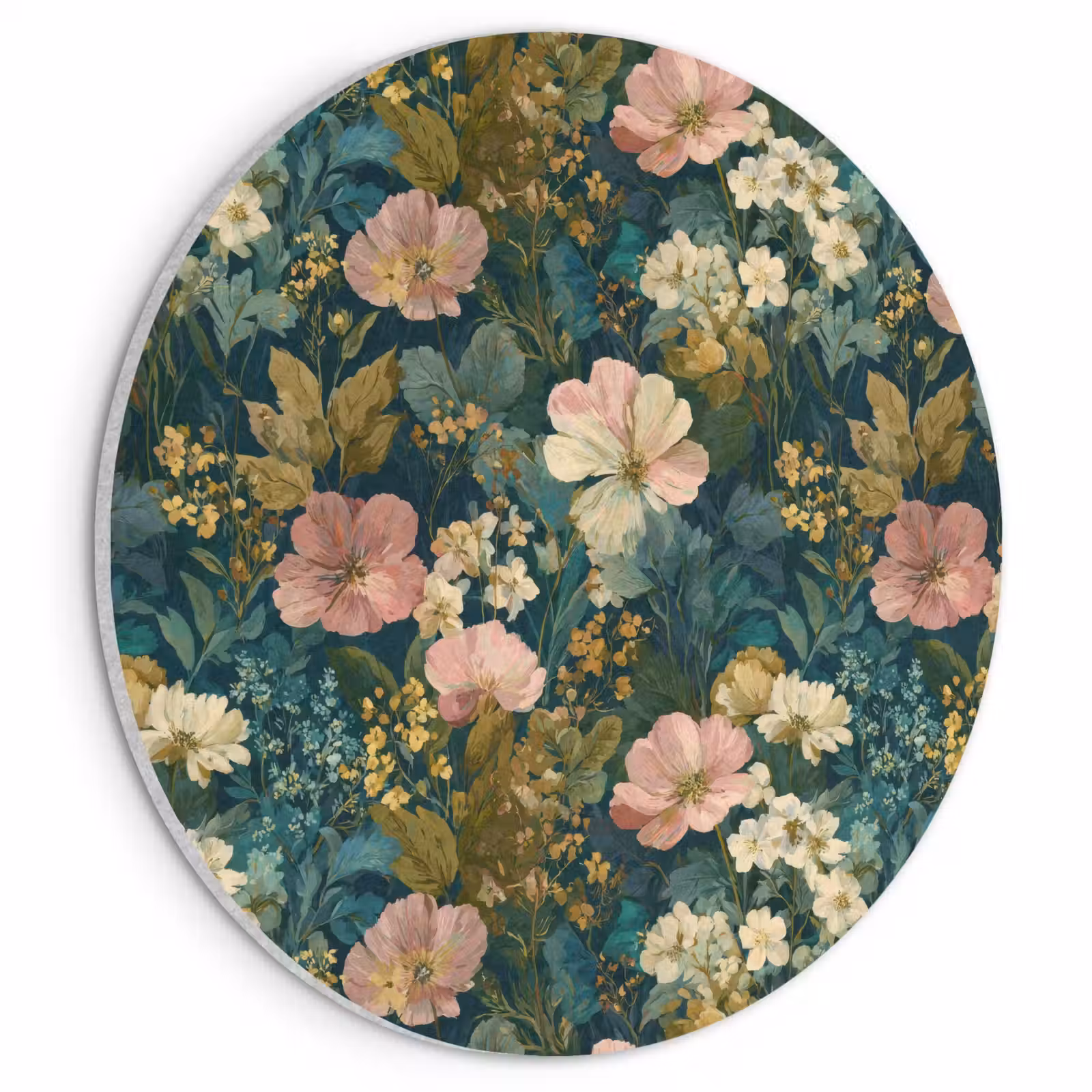 Akoestisch schilderij rond - Wilde bloemen - Botanisch - Patroon - Roze - Romantisch — 1
