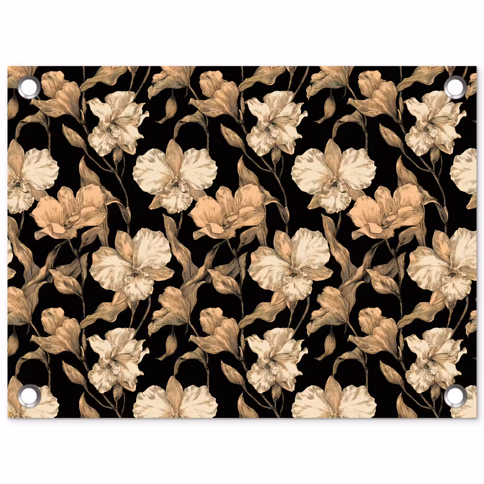 Tuinposter - Orchideeën - Lijntekening - Patroon - Beige - Zwart — 1