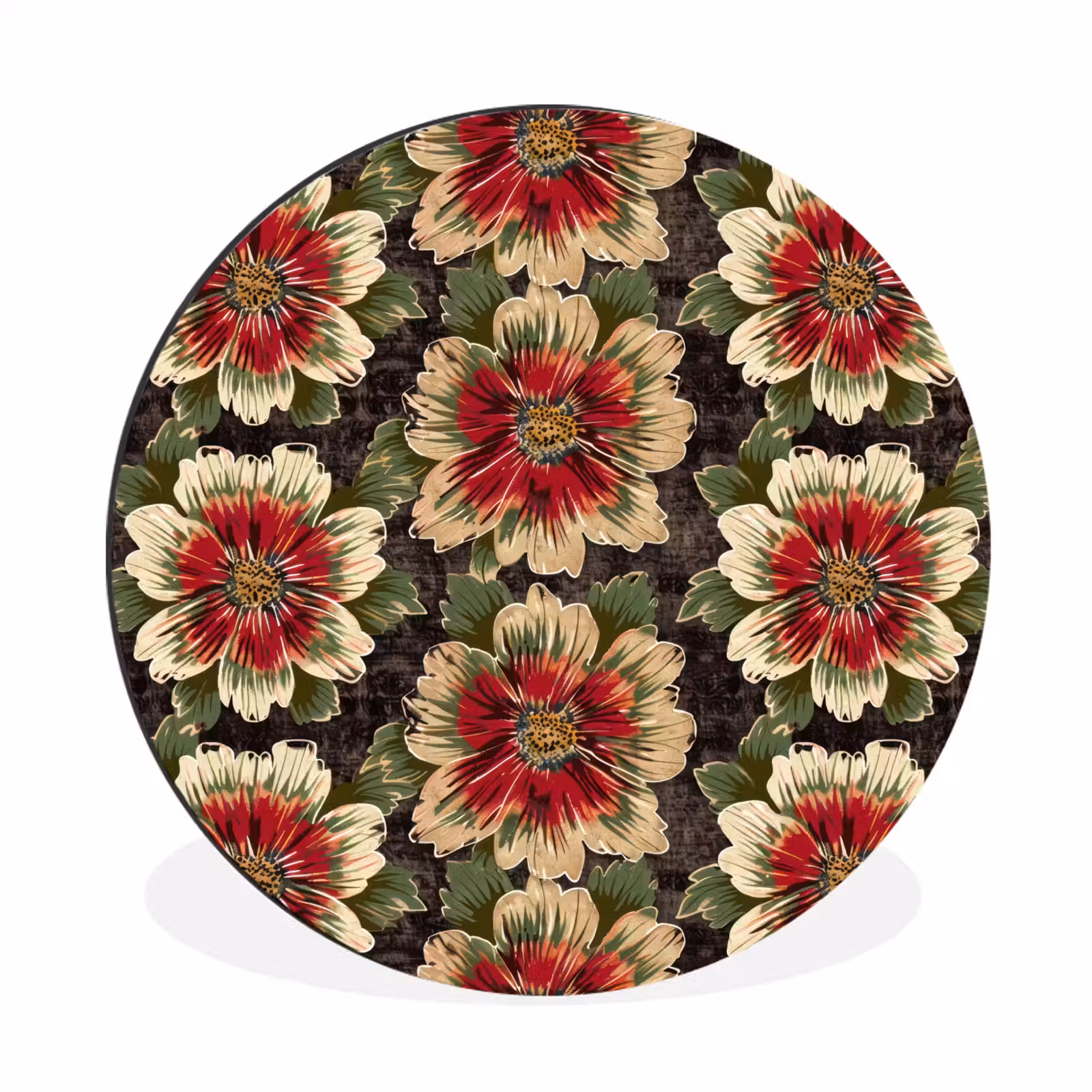 Wandcirkel - Aluminium - Bloemen - Klassiek - Patroon - Rood — 1