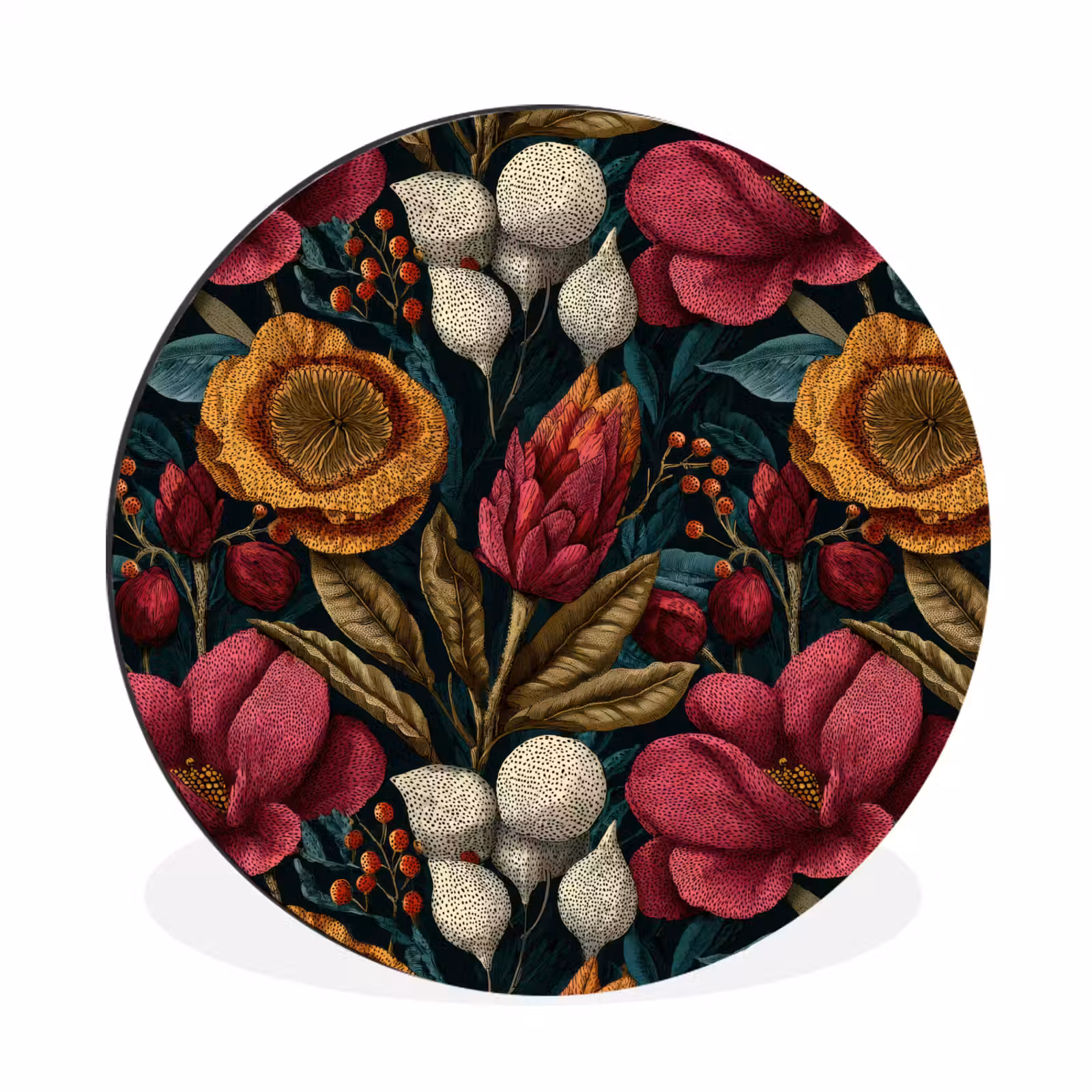 Wandcirkel - Aluminium - Bloemen - Patroon - Rood - Goud — 1