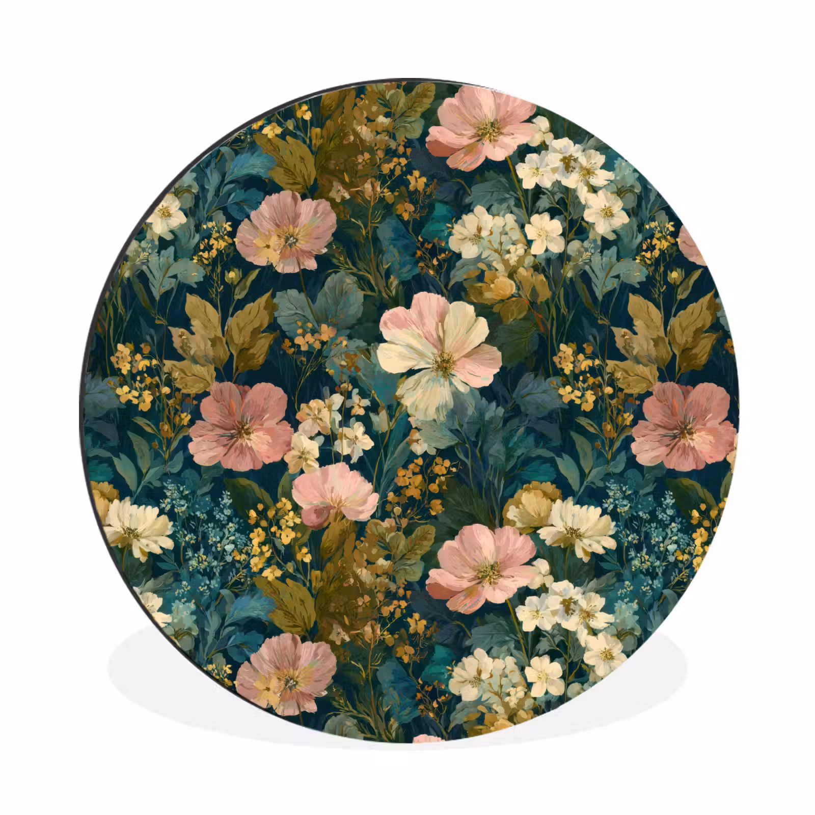 Wandcirkel - Aluminium - Wilde bloemen - Botanisch - Patroon - Roze - Romantisch — 1