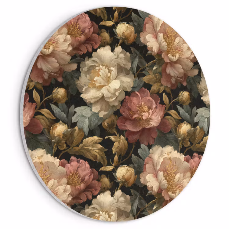 Akoestisch schilderij rond - Bloemen - Barok - Patroon - Roze - Crème — 1