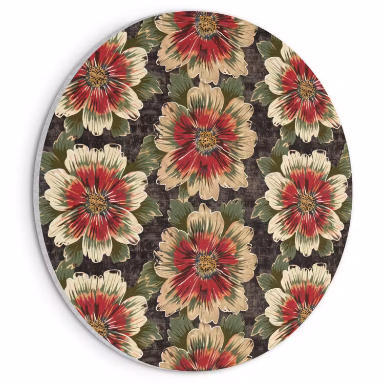 Akoestisch schilderij rond - Bloemen - Klassiek - Patroon - Rood — 1