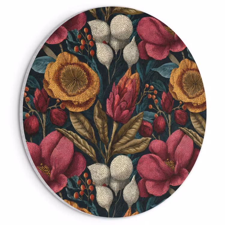 Akoestisch schilderij rond - Bloemen - Patroon - Rood - Goud — 1