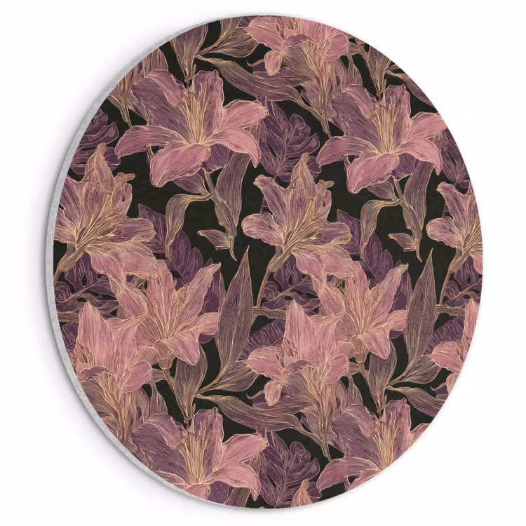 Akoestisch schilderij rond - Lelies - Patroon - Paars - Goud — 1