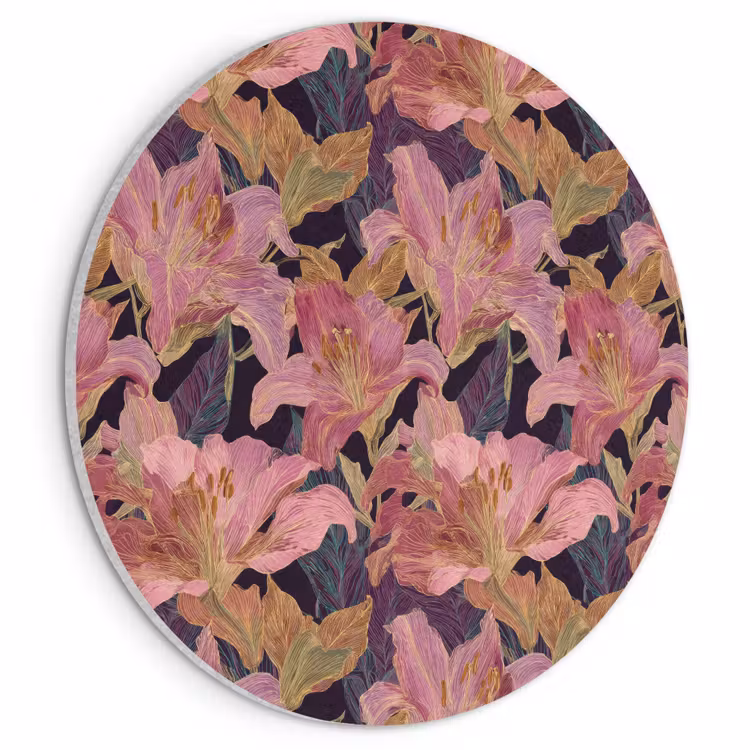 Akoestisch schilderij rond - Lelies - Patroon - Roze - Goud — 1