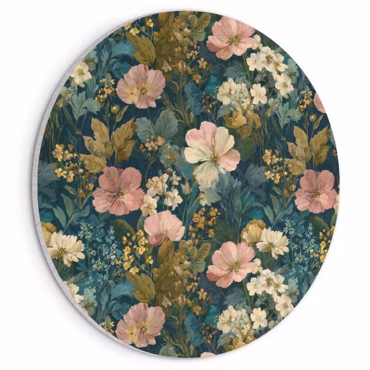 Akoestisch schilderij rond - Wilde bloemen - Botanisch - Patroon - Roze - Romantisch — 1