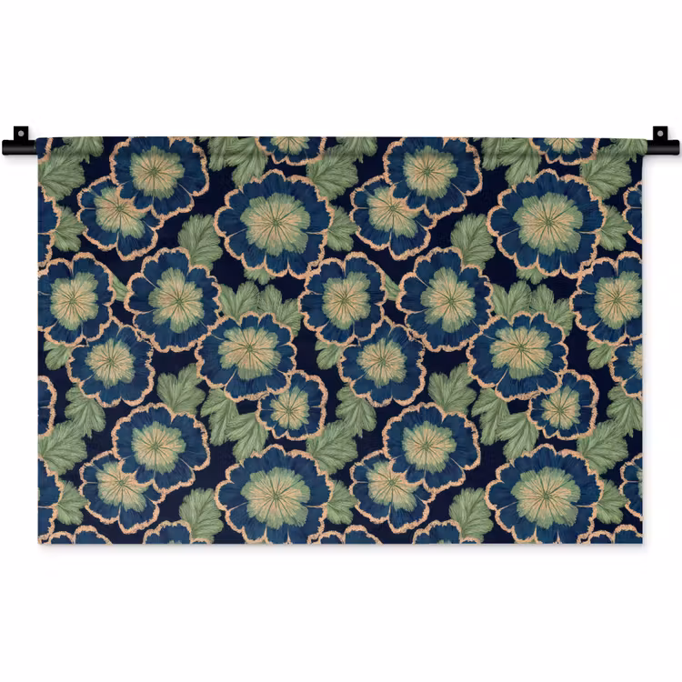 Wandkleed - Bloemen - Borduurwerk - Patroon - Blauw - Groen — 1