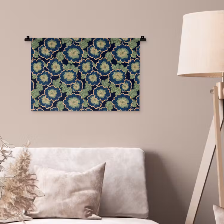 Wandkleed - Bloemen - Borduurwerk - Patroon - Blauw - Groen — 2