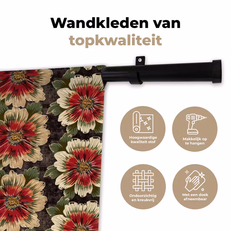 Wandkleed - Bloemen - Klassiek - Patroon - Rood — 3