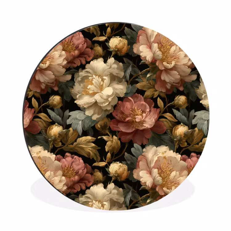 Wandcirkel - Aluminium - Bloemen - Barok - Patroon - Roze - Crème — 1