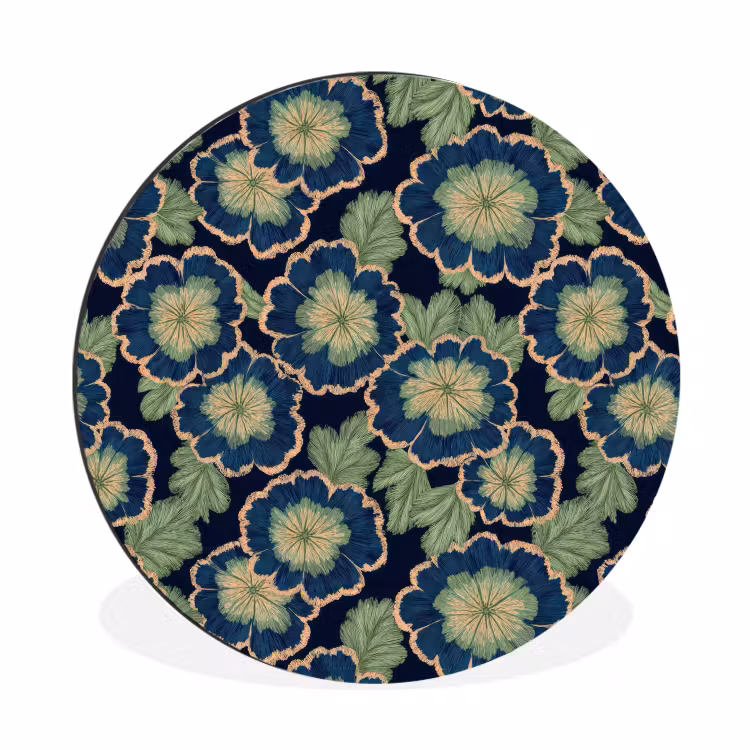 Wandcirkel - Aluminium - Bloemen - Borduurwerk - Patroon - Blauw - Groen — 1