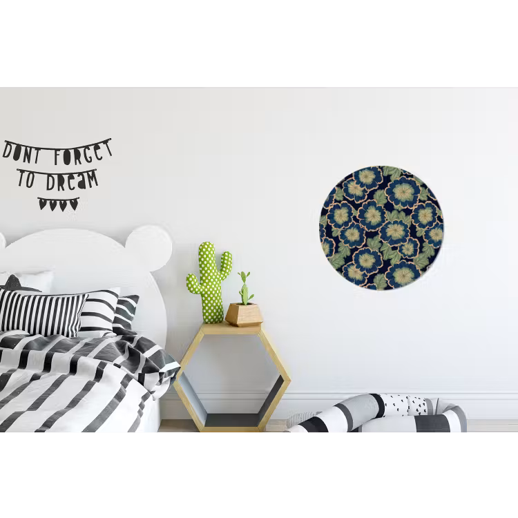 Wandcirkel - Aluminium - Bloemen - Borduurwerk - Patroon - Blauw - Groen — 5
