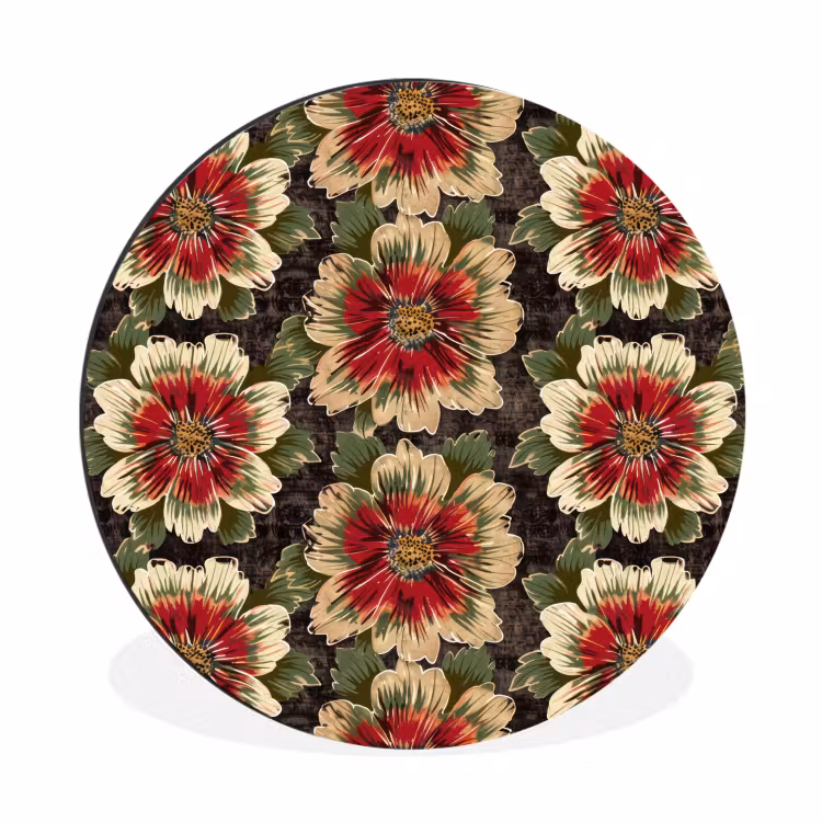 Wandcirkel - Aluminium - Bloemen - Klassiek - Patroon - Rood — 1