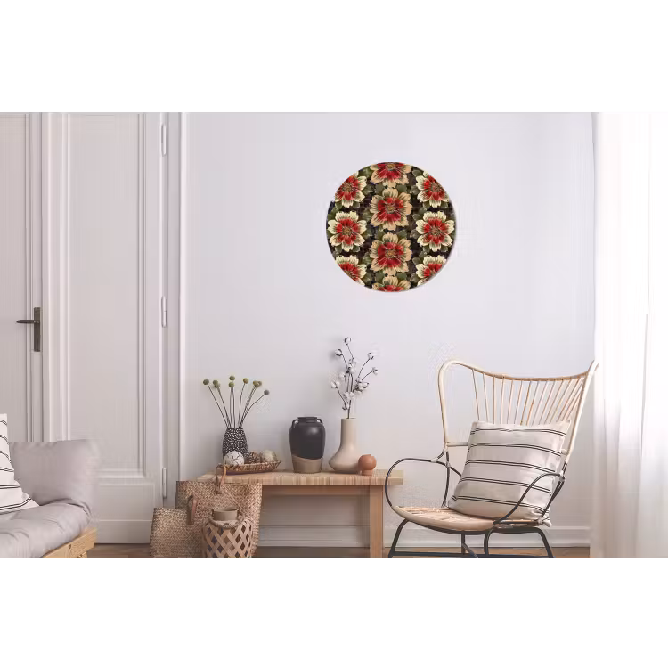 Wandcirkel - Aluminium - Bloemen - Klassiek - Patroon - Rood — 2