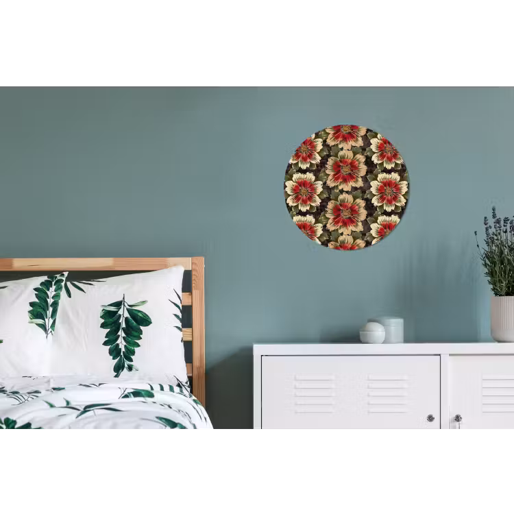 Wandcirkel - Aluminium - Bloemen - Klassiek - Patroon - Rood — 4