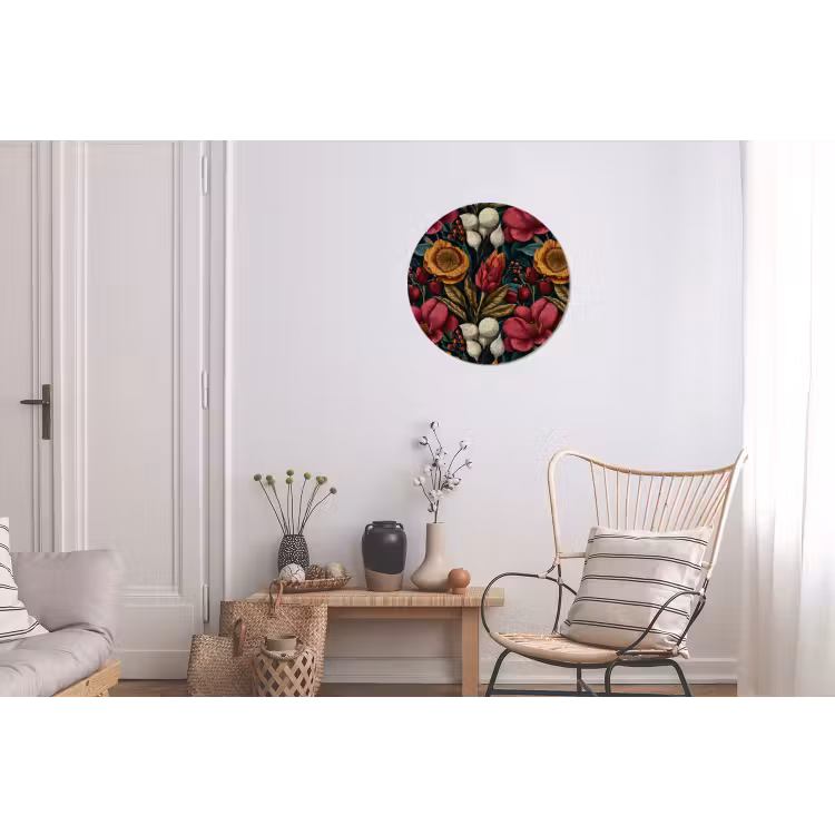 Wandcirkel - Aluminium - Bloemen - Patroon - Rood - Goud — 2