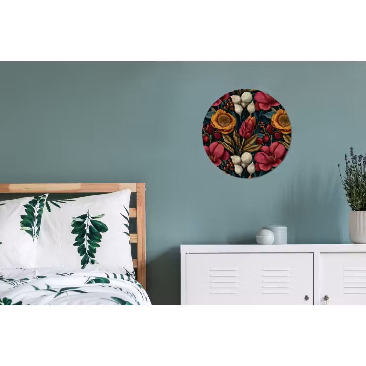 Wandcirkel - Aluminium - Bloemen - Patroon - Rood - Goud — 4