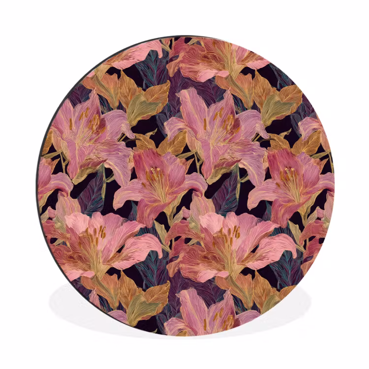 Wandcirkel - Aluminium - Lelies - Patroon - Roze - Goud — 1