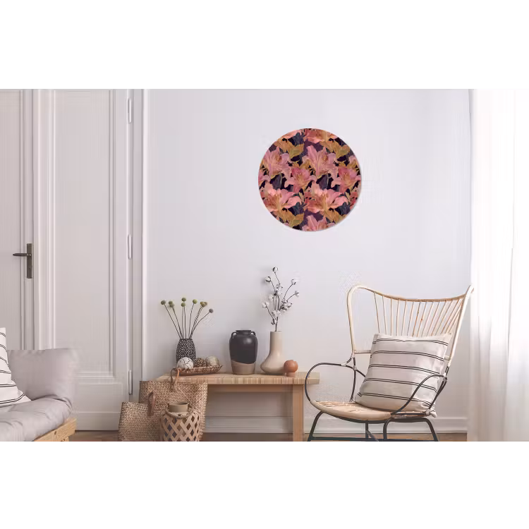Wandcirkel - Aluminium - Lelies - Patroon - Roze - Goud — 2