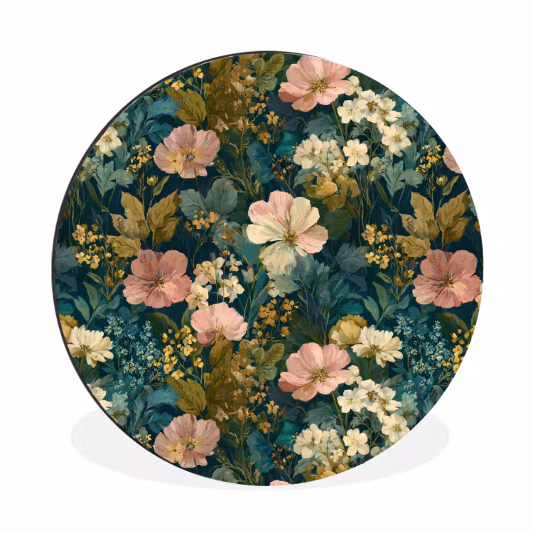 Wandcirkel - Aluminium - Wilde bloemen - Botanisch - Patroon - Roze - Romantisch — 1