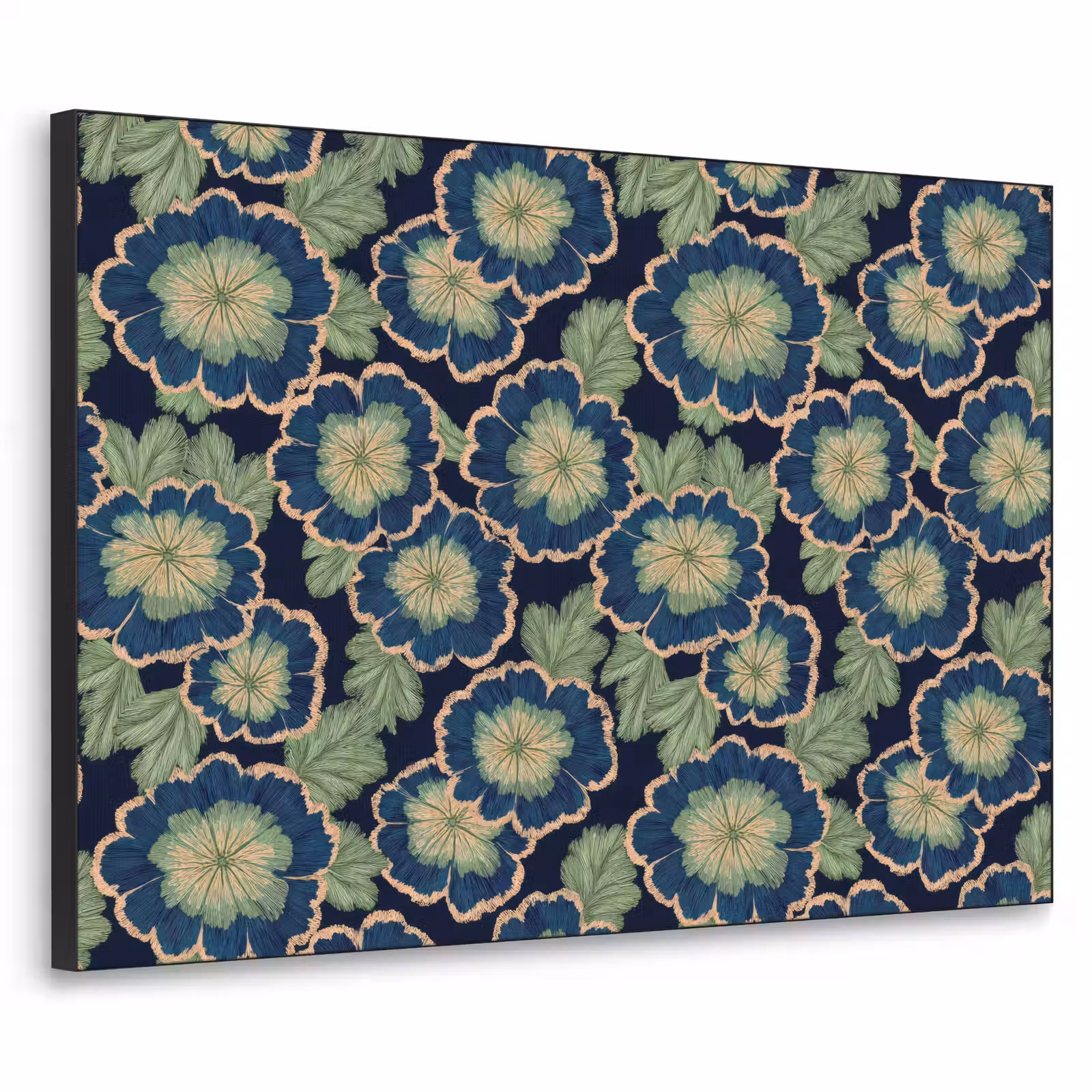 Art Frame - Bloemen - Borduurwerk - Patroon - Blauw - Groen — 1
