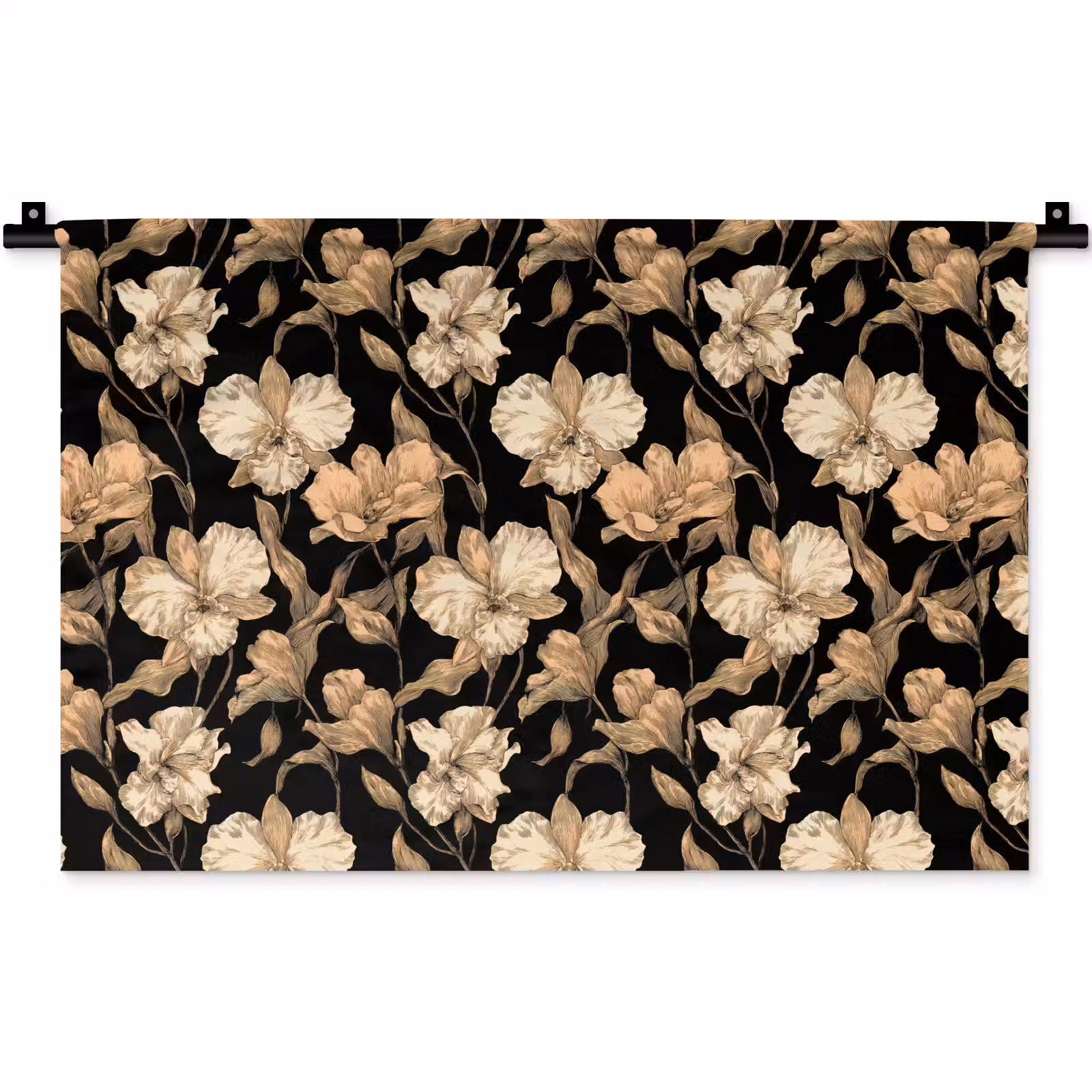 Wandkleed - Orchideeën - Lijntekening - Patroon - Beige - Zwart — 1