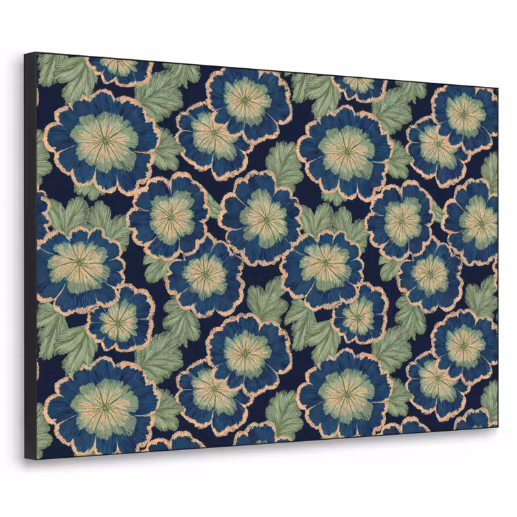Art Frame - Bloemen - Borduurwerk - Patroon - Blauw - Groen — 1