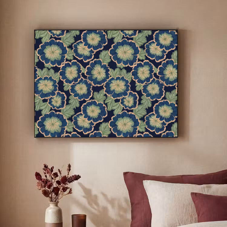 Art Frame - Bloemen - Borduurwerk - Patroon - Blauw - Groen — 3