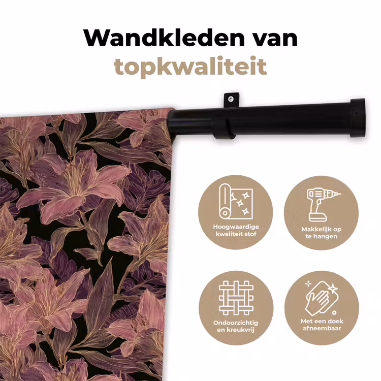 Wandkleed - Lelies - Patroon - Paars - Goud — 3