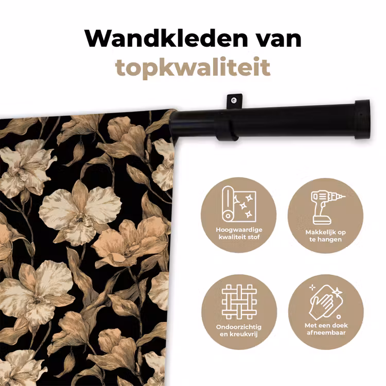 Wandkleed - Orchideeën - Lijntekening - Patroon - Beige - Zwart — 3