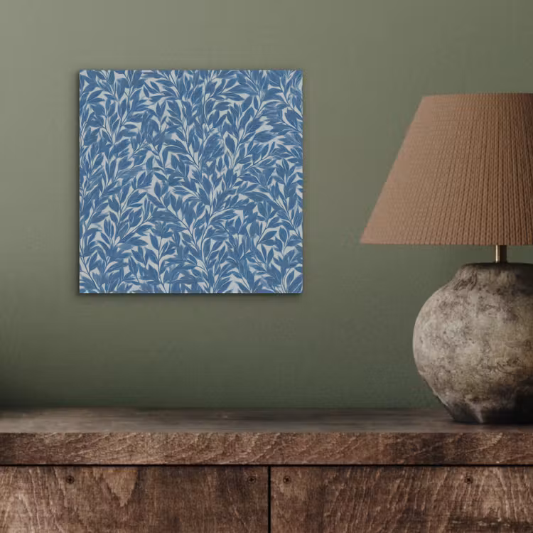Aluminium schilderij - Bladeren - Klassiek - Patroon - Donkerblauw - Vintage — 3