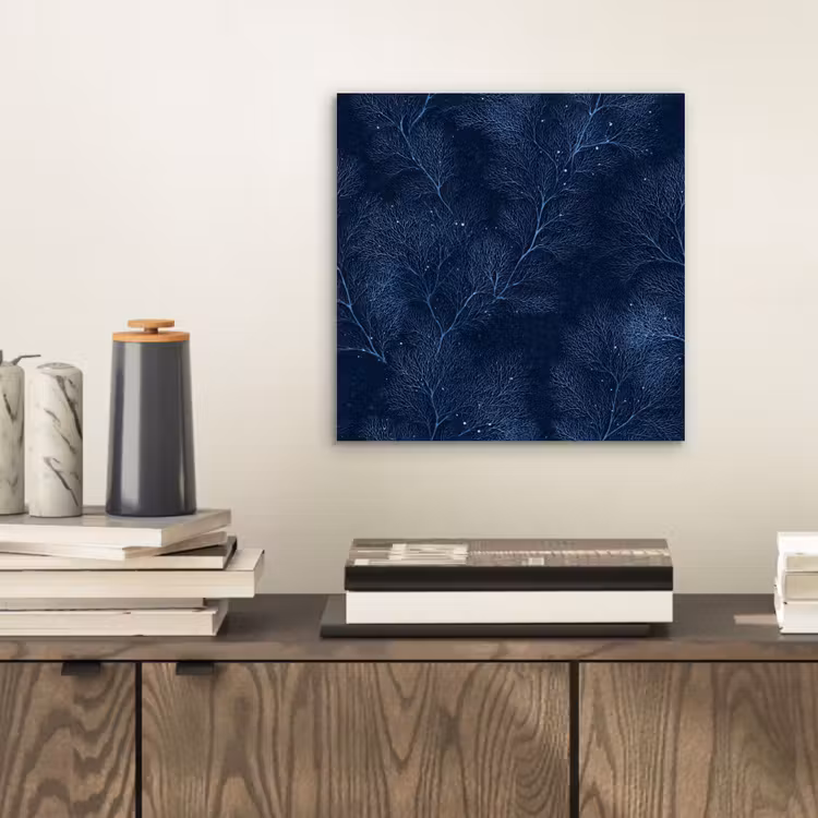 Aluminium schilderij - Koraal - Takken - Patroon - Nachtblauw — 2