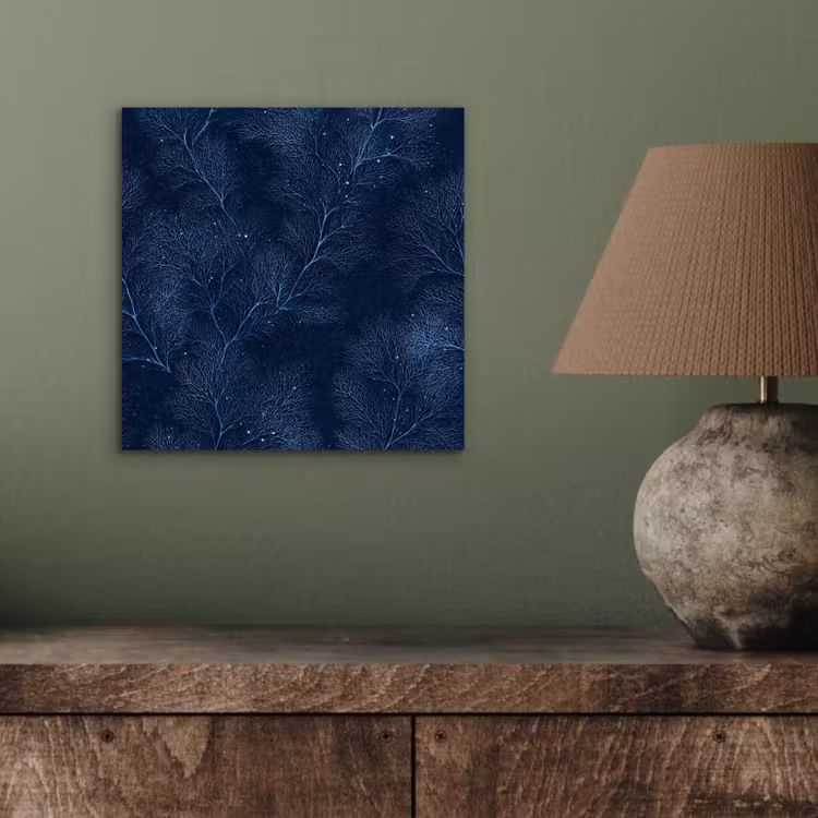 Aluminium schilderij - Koraal - Takken - Patroon - Nachtblauw — 3