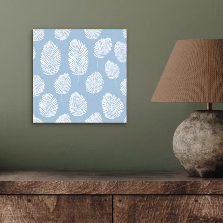 Aluminium schilderij - Palmbladeren - Naadloos - Patroon - Pastelblauw — 3