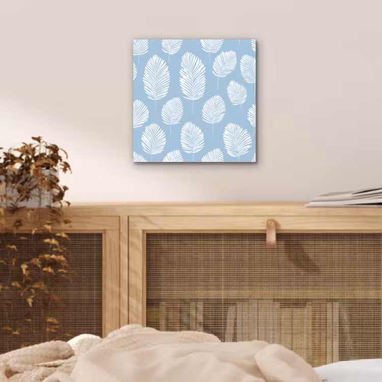 Aluminium schilderij - Palmbladeren - Naadloos - Patroon - Pastelblauw — 4