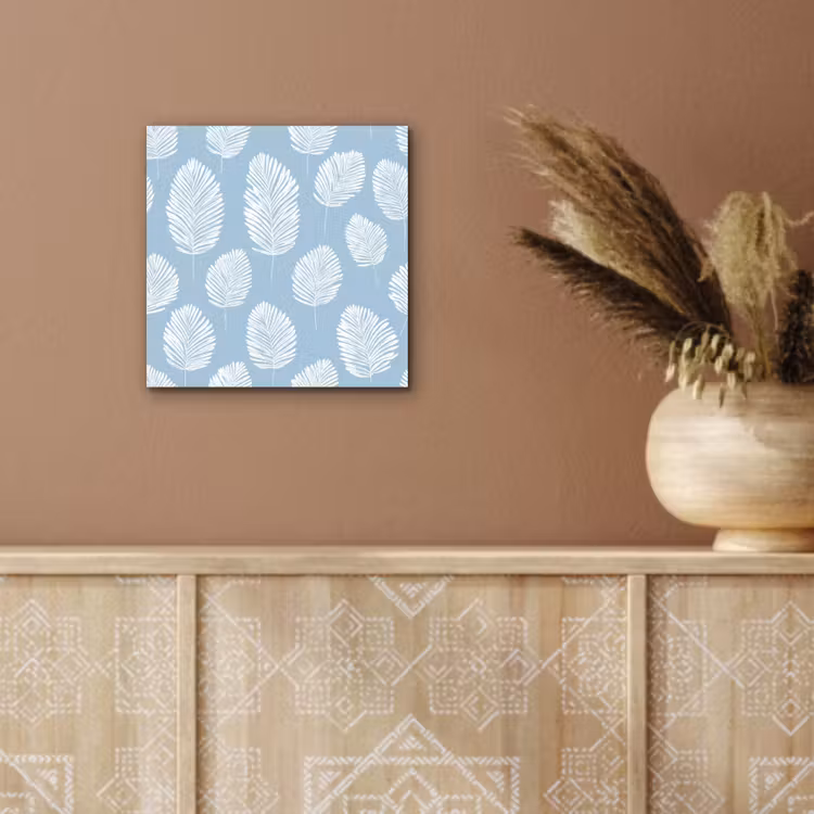 Aluminium schilderij - Palmbladeren - Naadloos - Patroon - Pastelblauw — 5