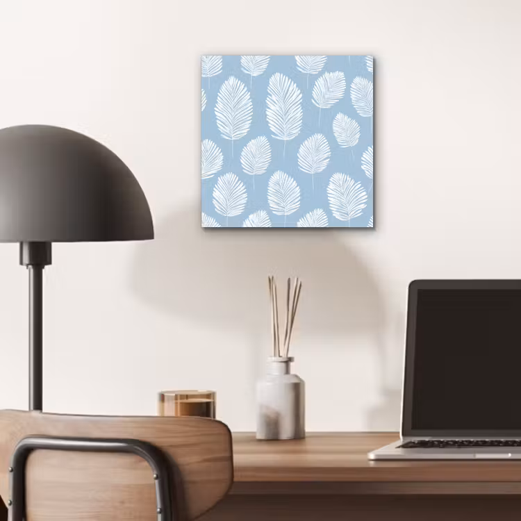 Aluminium schilderij - Palmbladeren - Naadloos - Patroon - Pastelblauw — 6