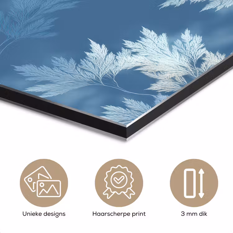 Aluminium schilderij - Varen - Botanisch - Patroon - Grijsblauw — 7