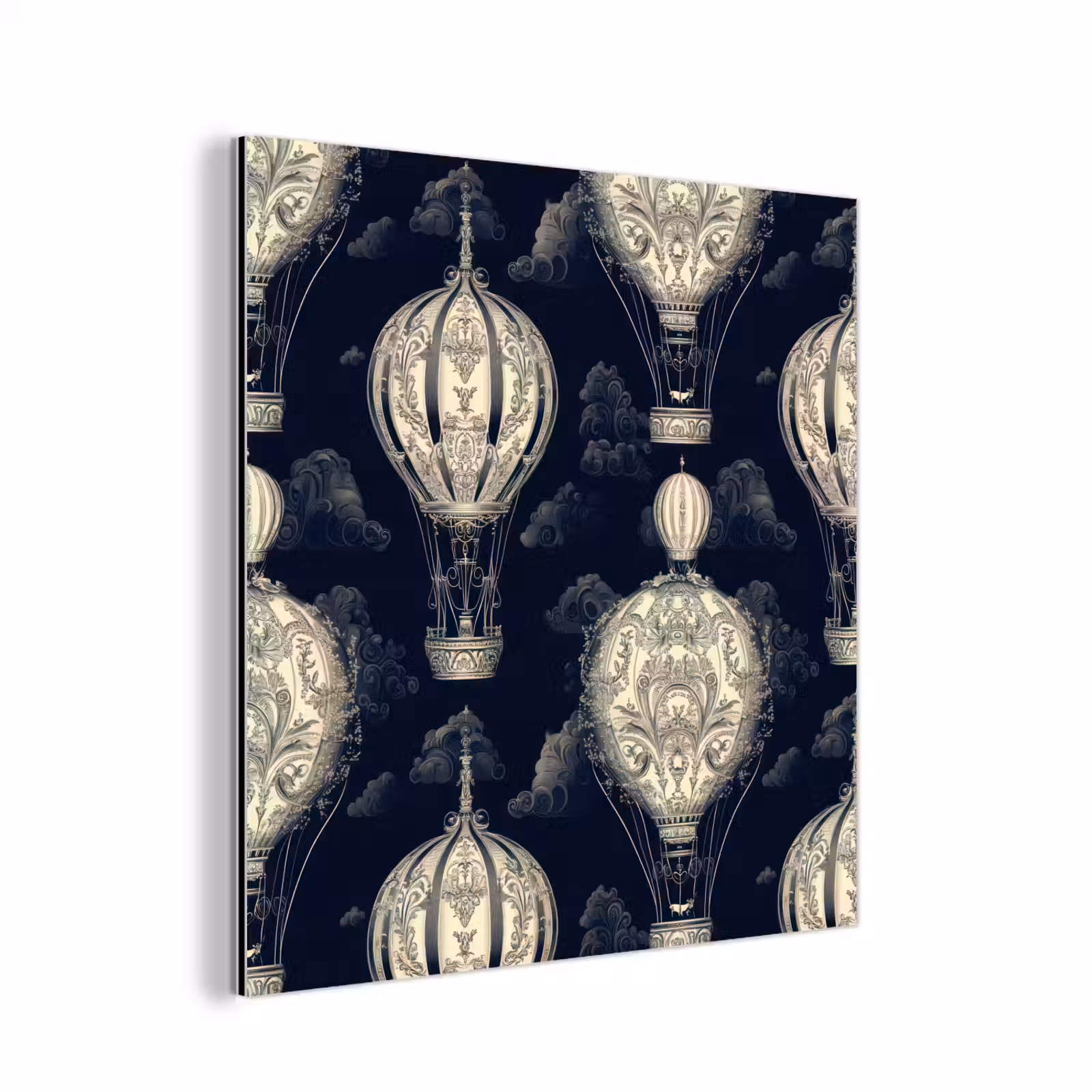 Aluminium schilderij - Luchtballonnen - Wolken - Patroon - Donkerblauw — 1