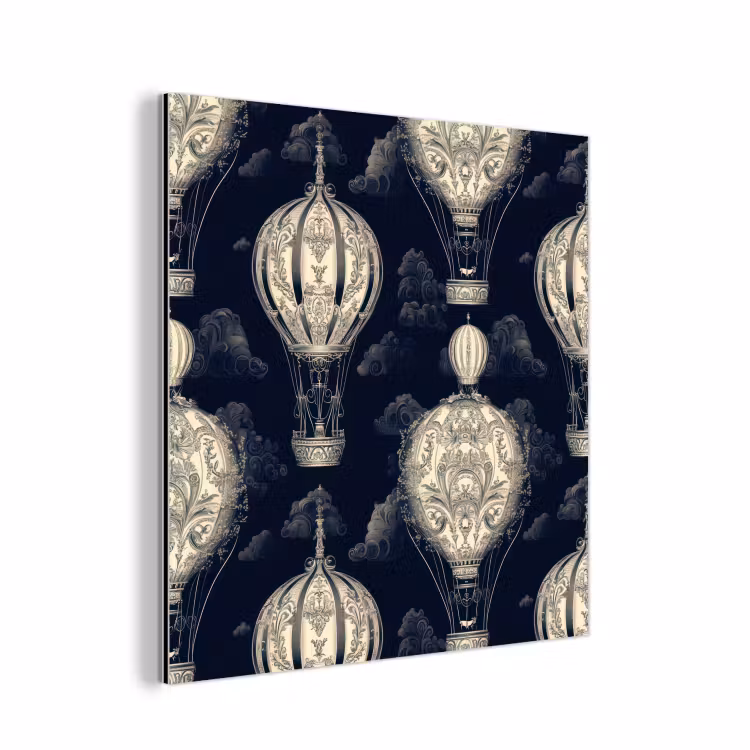 Aluminium schilderij - Luchtballonnen - Wolken - Patroon - Donkerblauw — 1