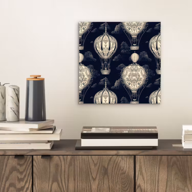 Aluminium schilderij - Luchtballonnen - Wolken - Patroon - Donkerblauw — 2