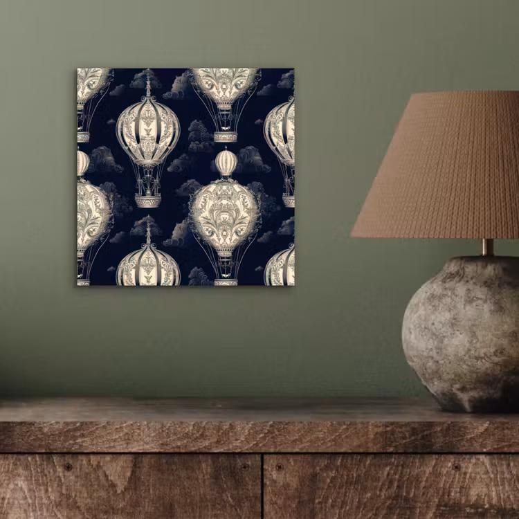 Aluminium schilderij - Luchtballonnen - Wolken - Patroon - Donkerblauw — 3