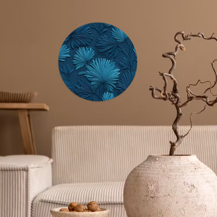 Behangcirkel - Bladeren - Reliëf - Patroon - Oceaanblauw - Modern — 2