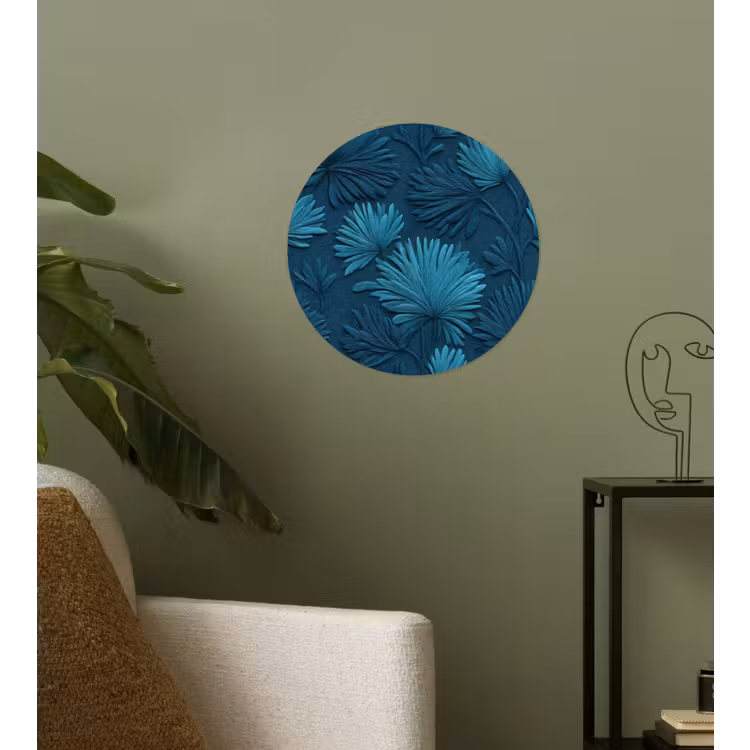 Behangcirkel - Bladeren - Reliëf - Patroon - Oceaanblauw - Modern — 3