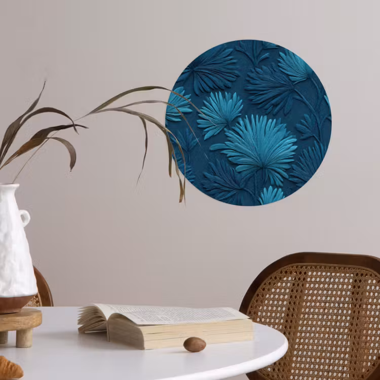 Behangcirkel - Bladeren - Reliëf - Patroon - Oceaanblauw - Modern — 4